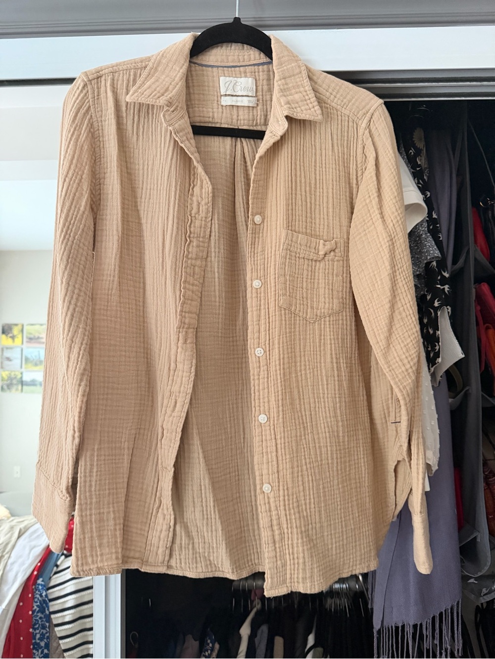J. Crew Women's Beige Button-Down Gauze Shirt